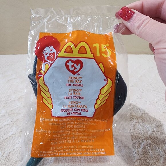 2000 TY TEENIE BEANIE BABIES McDonald's Happy Meal STING THE RAY #15 Plush NIP - Picture 5 of 6